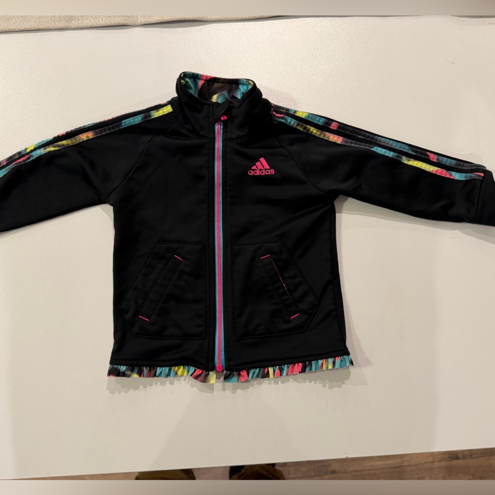 Adidas Kids Black Raincoat with Multicolor Trim